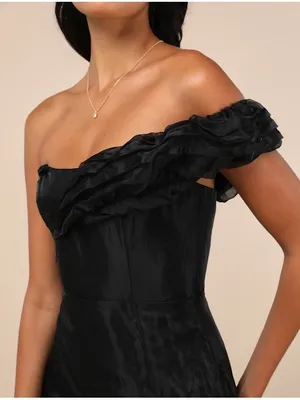 LULU’S Mesmerizing Silhouette Black Organza Off-the-Shoulder Maxi Dress thumbnail 3