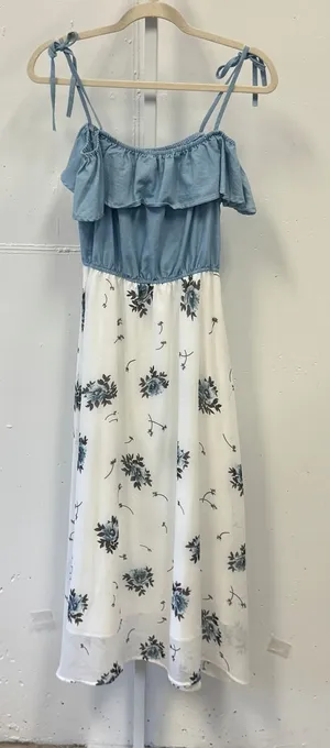 MOM Maternity Ruffle Floral Maxi Dress Small Tie Strap Off Shoulder Mixed Media thumbnail 1