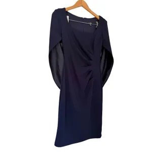 AQUA Formal Navy Blue Cape Sleeve Ruched Sheath Dress Size 0‎ NEW thumbnail 4