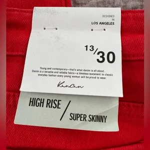 NWT KanCan High Rise Super Skinny Jeans in Christmas Red thumbnail 7