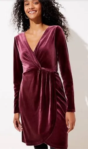 LOFT Velvet Wrap Large Plumberry Faux Wrap Cocktail Holiday Party Dress thumbnail 1