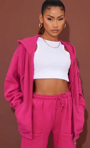 Pretty Little Thing hot pink zip up hoodie thumbnail 1