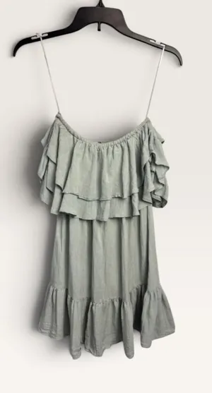 Lost in Lunar medium ruffled tiered blue grey coastal chic mini dress retro Med thumbnail 1