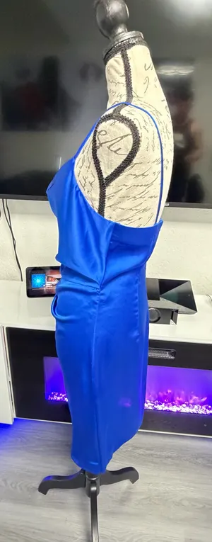 Zara Royal Blue Satin Cowl-Neck Mini Dress - Size Small 💙 thumbnail 7