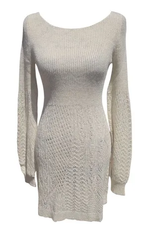 Anthropologie Knitted‎ & Knotted Cream Long Sleeve Alpaca Knit Sweater Dress - S thumbnail 1