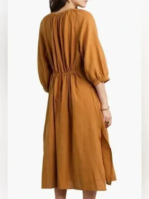 HONORINE Bianca Brown Cotton Gauze Midi Dress Small thumbnail 5