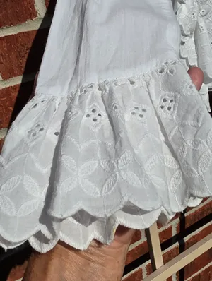 Zara White Eyelet Cotton Peasant Blouse Long Sleeved Small thumbnail 4