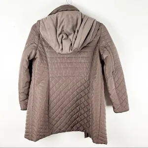 GALLERY Brown Quilted Puffer Faux Fur Zip Hoodie Zipper Lined Coat, Size. Medium thumbnail 2