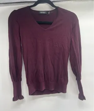 Lauren‎ Ralph Lauren Maroon V Neck Sweater With Gold Buttons On Sleeve XS NWT thumbnail 1