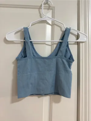 Ribbed V-Neck Crop Tank Top in Dusty Blue thumbnail 2