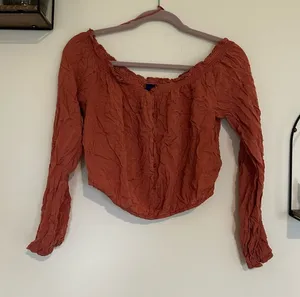 Aeropostale Dusty Rose Pink Long‎ Sleeve Lightweight Cropped Swissdot Blouse Lrg thumbnail 1