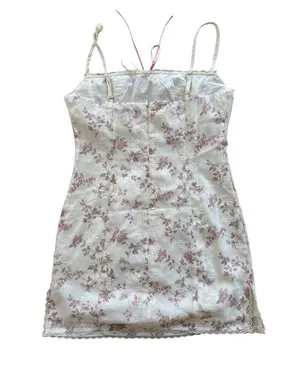 White Fox Boutique - Lace & Ribbon Trim Dainty Floral Mini Dress in White & Pink thumbnail 5