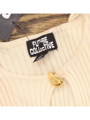 Future Collective Womens Ribbed Maxi Dress Long Sleeve Cream Off White M thumbnail 5