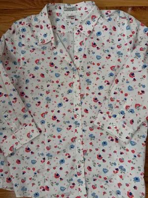 L.L. Bean White Floral Button-Down Shirt thumbnail 1