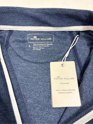 Peter Millar Navy Quarter-Zip Pullover White Trim Performance Top Size L NWT thumbnail 5