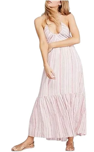 Free People Audrey Halter Red Striped Maxi Dress MEDIUM thumbnail 1