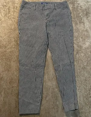 Old Navy Pants Womens 6 Pixie Mid Rise Gingham Plaid Black White Ankle Preppy thumbnail 1