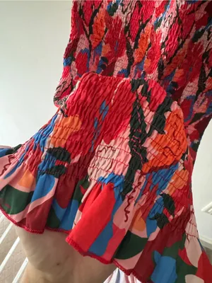 SNDYS Revolve Red Floral Smocked Midi Dress Bodycon Square Neck Ruffle thumbnail 6