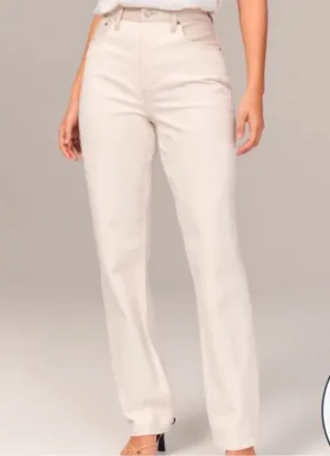 Abercrombie and Fitch the 90s straight ultra high-rise white denim jeans thumbnail 1