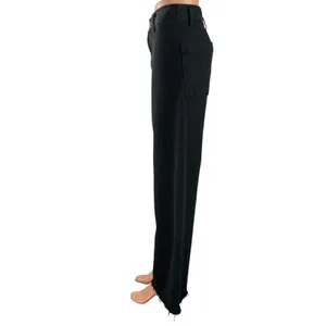 Zara Womens Black High Waisted Frayed Hem Wide Leg Ankle Denim Jeans Pants Sz 6 thumbnail 2