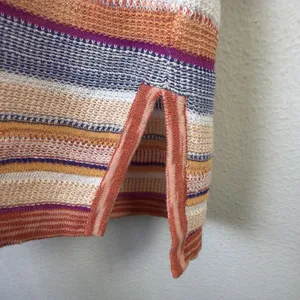 Chico's 2 Multi Color Striped Sweater Top large Linen blend Orange fall festival thumbnail 5