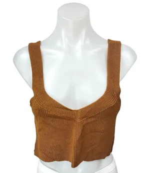 Aritzia Wilfred Brown Tan Sleeveless Knit Scoop Neck Crop Sweater Tank Top Sz S thumbnail 1