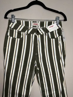 Wrangler NWT Fierce Moss Green Striped Flare Western Cowgirl‎ Boho Pants thumbnail 5