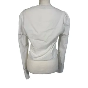 Mistress Rocks Lace Trim Tie Front Top Womens Medium White Bell Sleeve Corset thumbnail 11