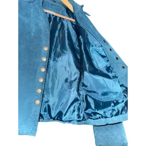 AMI Leather Jacket Women's Medium Teal Country Western‎ Suede Quilted Equestrian thumbnail 7