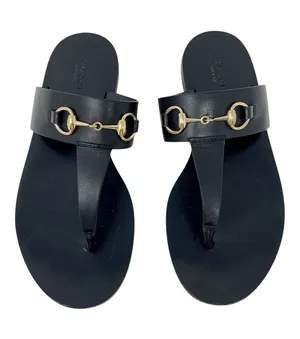 Gucci Horsebit Black Leather Thong Flat Sandals EU 36 Made in Italy thumbnail 1