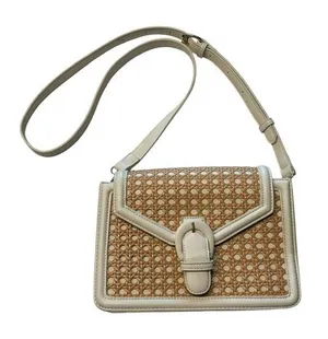 Madison West Jolene Woven Straw‎ Shoulder Bag Purse White Beige Coastal Coquette thumbnail 1