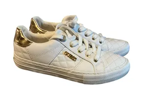 GUESS GW LOVEN Quilted Metallic Logo White Gold Low Top Sneakers Women thumbnail 1