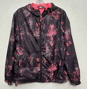New Balance Women Windbreaker Jacket Size Medium Pink Burgundy Hooded Full Zip thumbnail 1
