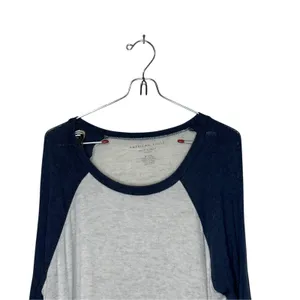 American Eagle Womens Top Soft & Sexy Plush Raglan Sleeve White Blue Medium thumbnail 2