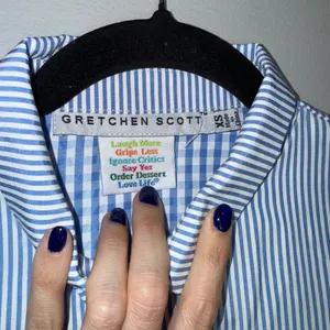 Gretchen Scott Shirt Dress Women XS Blue Striped Good Long Sleeve Cotton Blend thumbnail 3