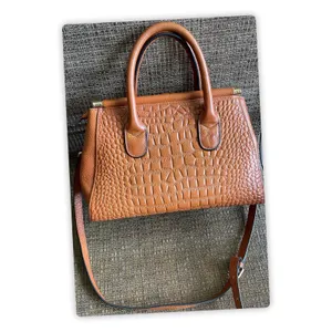 Brown Croc Embossed Satchel Handbag Crossbody Tote Purse Structured Bag thumbnail 2