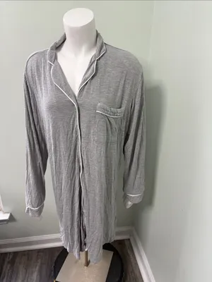 Quince Gray Bamboo Jersey Pajama Sleep Shirt with White Trim Size Medium thumbnail 5
