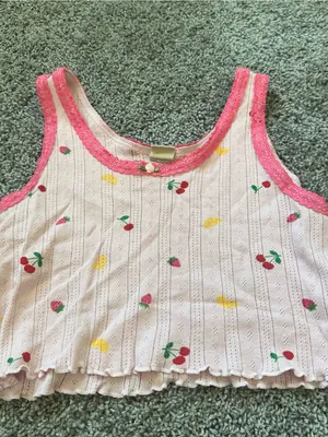 Pink Fruit-Print Lace Trim Tank Top thumbnail 2