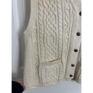 Karen Scott Vtg 90s Neutral Cable Knit Button Sweater Vest Fisherman Cottage Grandpa M Ramie thumbnail 5