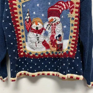 Tiara International Knit Ugly Christmas Sweater Snowman American Flag Medium thumbnail 4