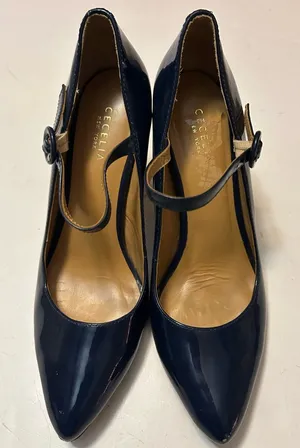 CECELIA NEW YORK Navy Patent Mary Jane Pointed Pumps thumbnail 1