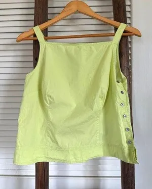 Loft Square Neck Tank Top Side Button Detail Sleeveless Chartreuse Size 6 thumbnail 1