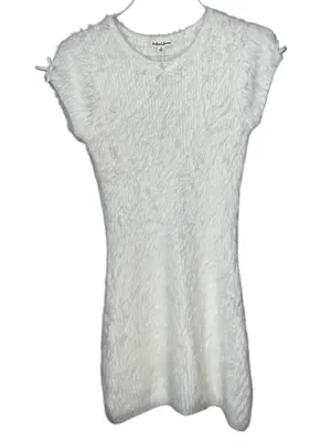 For Love & Lemons Fuzzy Knit Mini Dress White Size Small Bow Detail NWT thumbnail 3