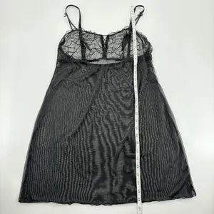 Black Sheer Lace Babydoll Lingerie Chemise Bow Detail Mesh Nightgown thumbnail 6