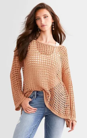 POL Women's Tape Yarn Sweater in Orange Sz: S thumbnail 1