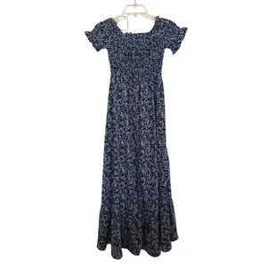 Lulus Blue White Floral Lightweight Flowy Womens Off Shoulder Maxi Dress Size Sm thumbnail 3