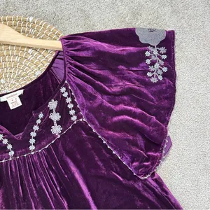 Sundance Embroidered Silk Blend Just Devine Tunic Top Purple Velvet Fairy Size M thumbnail 6