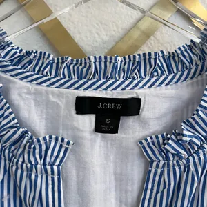 J.Crew Ruffleneck Tiered Popover Dress in Stripe Blue White Small thumbnail 6