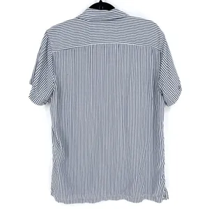 Abercrombie & Fitch Medium Viscose Navy Blue White Striped Camp Shirt EUC Office thumbnail 2