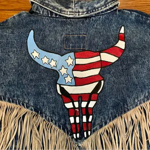 🤠Fringe Denim Western Jacket💃🏼 ~Large Blue thumbnail 2